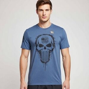 Howitzer Shirt Mens Small Blue‎ Tactical Patriot Skull Flag Graphic Tee Military